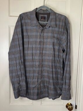 Prana Mens Button Up Long Sleeve Size  XL Brown Plaid Flannel Shirt M2ALAB316